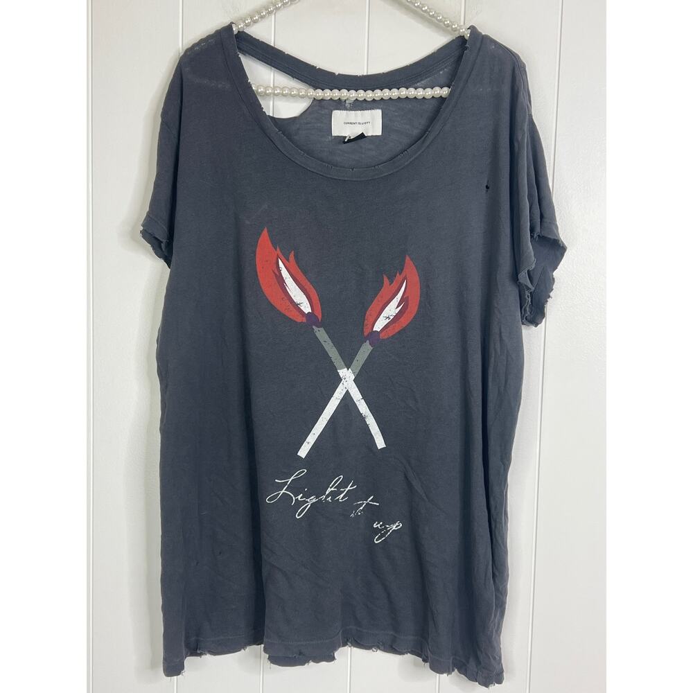Current Elliott Intentionally Distressed Round Neck Graphic Tee Size 3/L